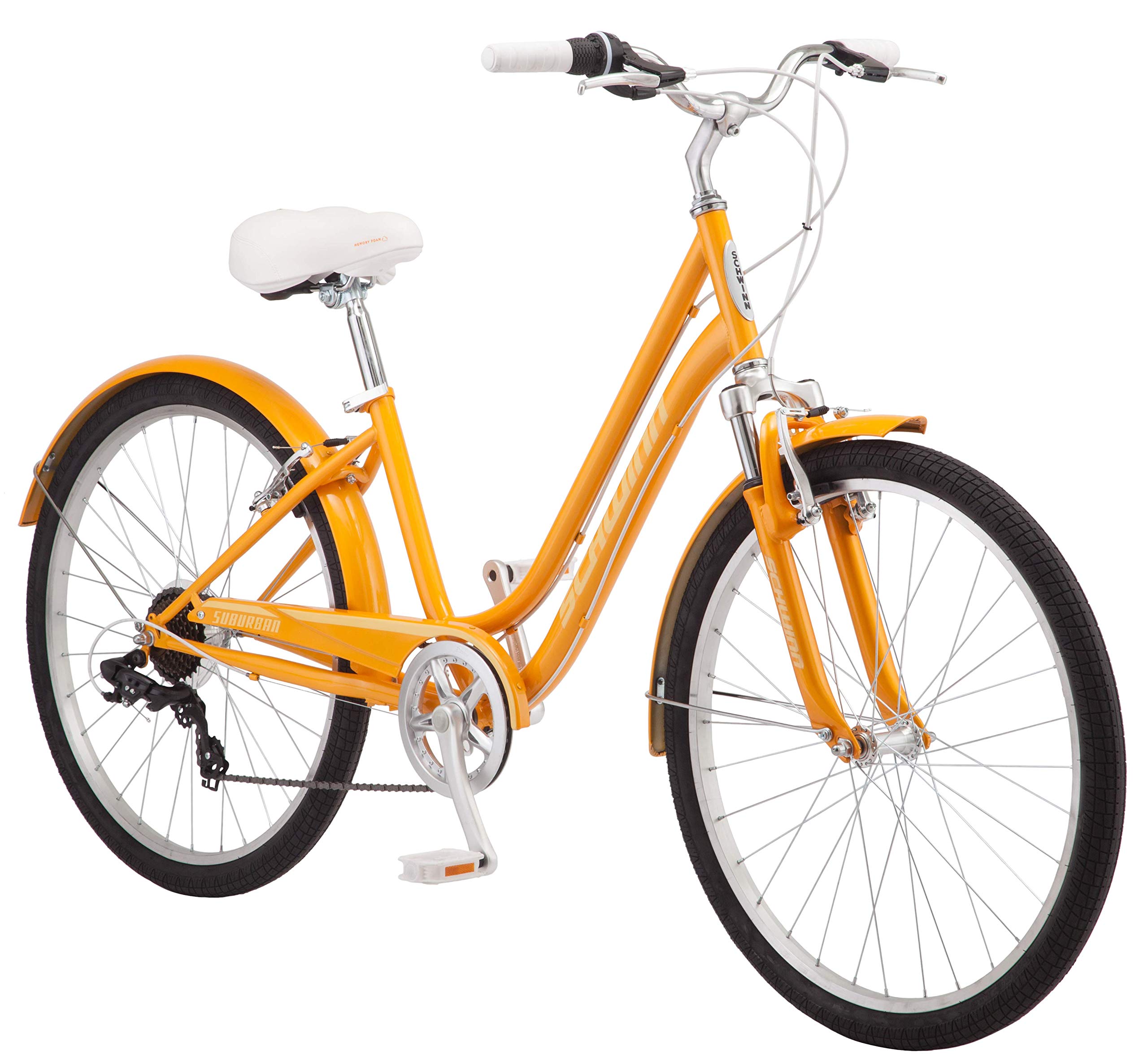 Schwinn Suburban Mens and Womens Classic Comfort Bike, 26-27.5-Inch Wheels, 7-21 Speed Drivetrains, 16-18-Inch Aluminum Frame, Alloy Linear Hand Brakes