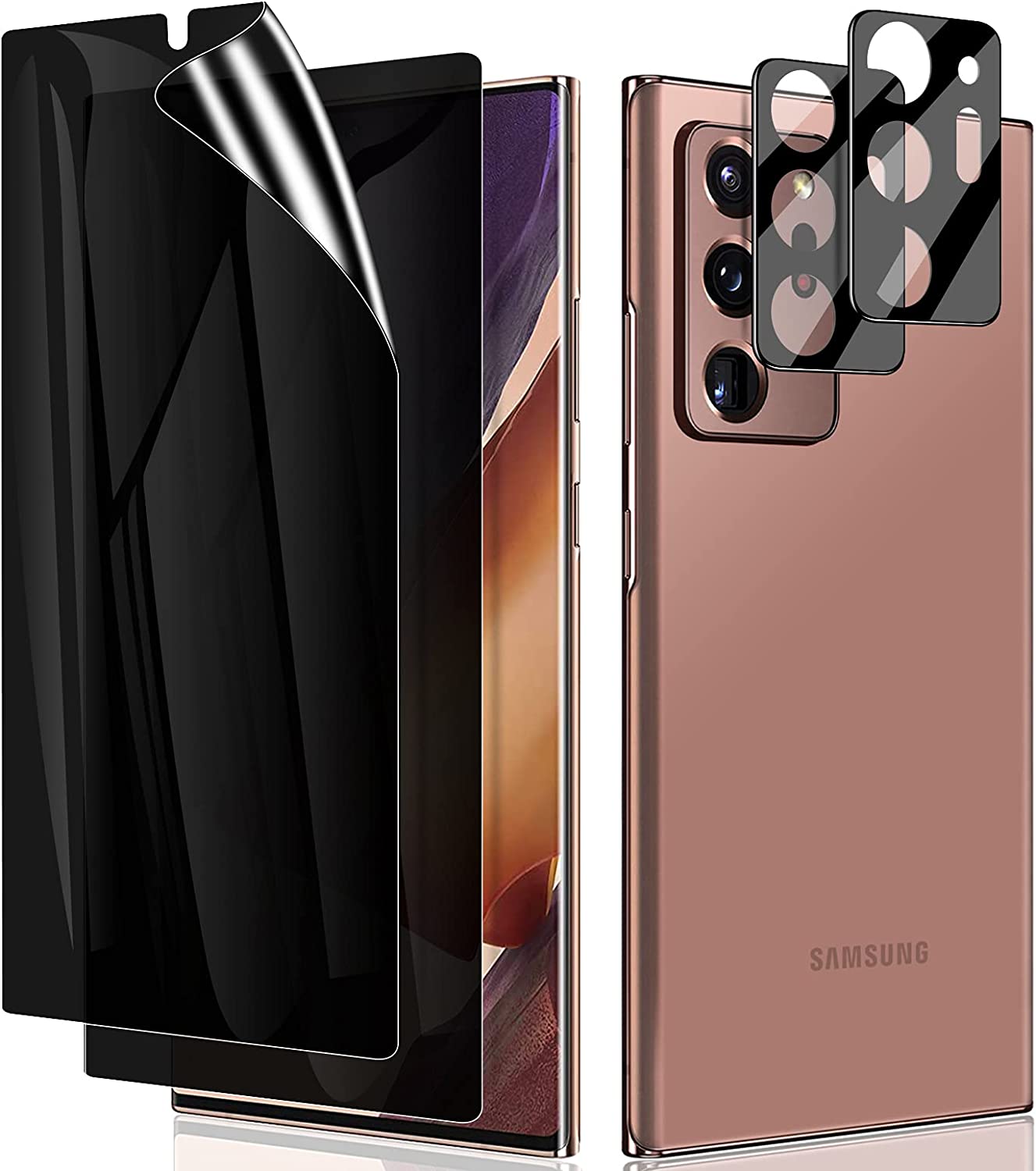         LYWHL [2+2 Pack] for Samsung Note 20 Ultra Privacy Screen Protector, [Support Fingerprint ID] Anti-Spy Black Full Adhesive Flexible Film + Camera Lens Glass Protector for Galaxy Note 20 Ultra 