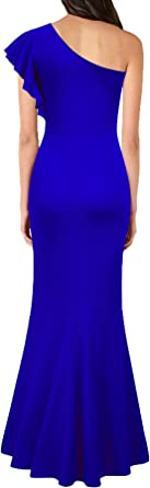          MUSHARE Women's One Shoulder high Split Bodycon Mermaid Ruffle Evening Long Formal Dress        