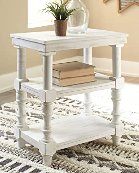          Signature Design by Ashley Dannerville Cottage Wood Accent Table with USB Plug Chargers, 28", White        