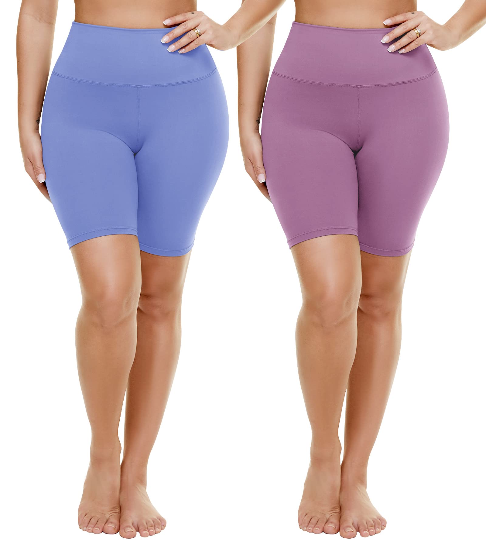 2 Pack Plus Size High Waisted 8" Biker Shorts for Women—Buttery Soft Black Yoga Shorts（2X, 3X, 4X）