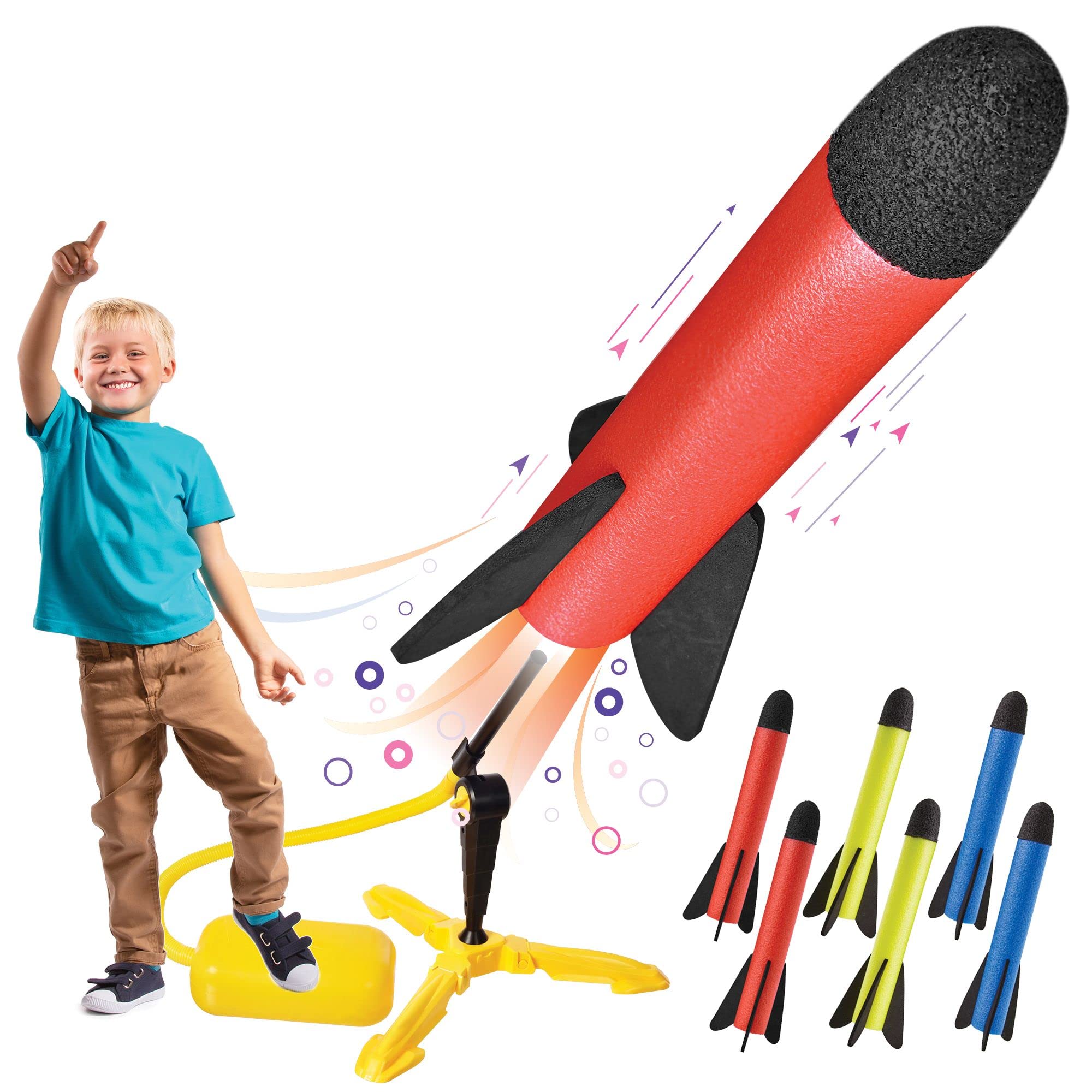 Toy Rocket Launcher for kids – Shoots Up to 100+ Feet – 8 Colorful Foam Rockets, Stomp Launch Pad - Fun Outdoor Toy for Kids - Boys Birthday Gifts, Kids Toys for Boys and Girls Age 3+ Years Old