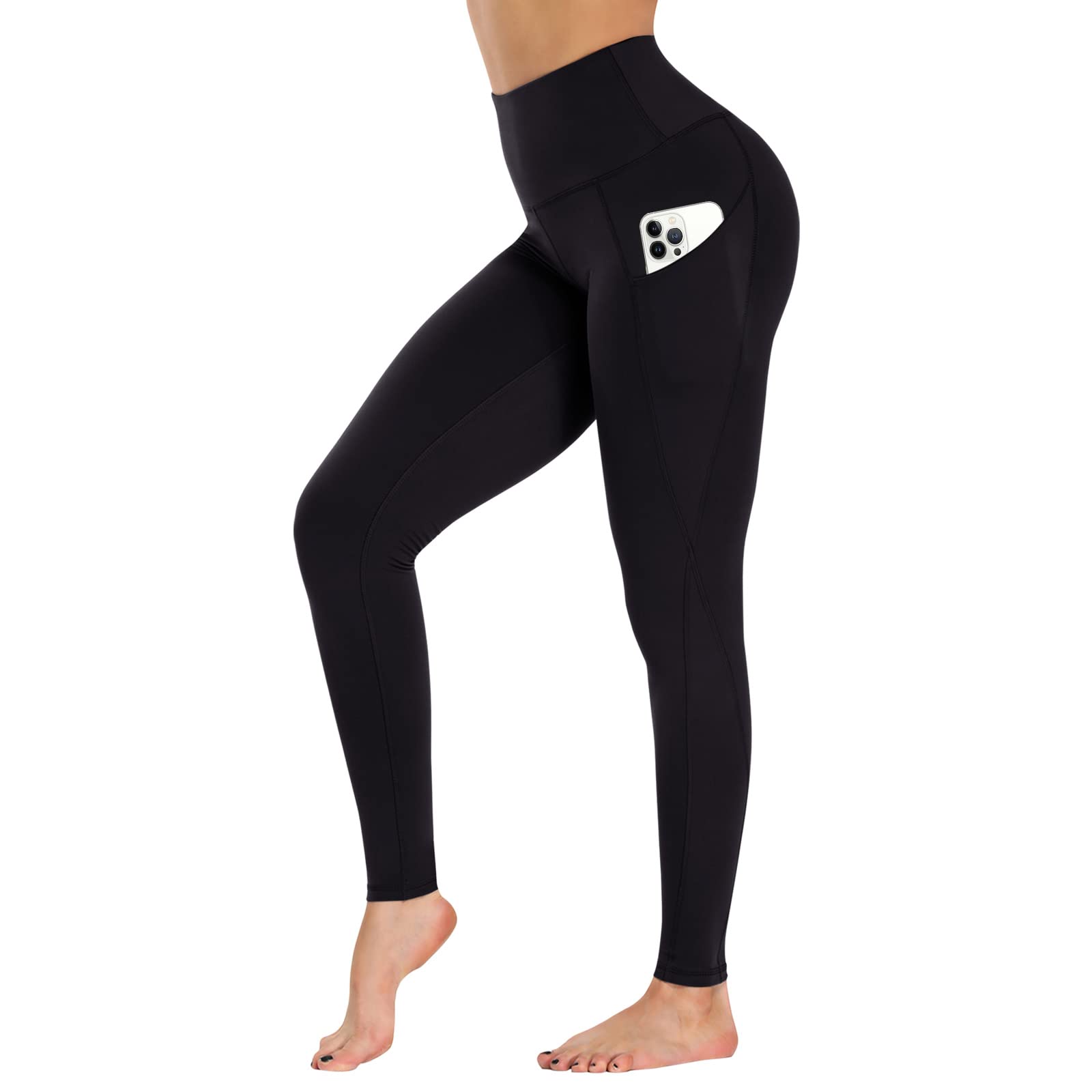 Leggings with Pockets for Women Reg & Plus Size - Capri Yoga Pants High Waist Tummy Control Compression for Workout