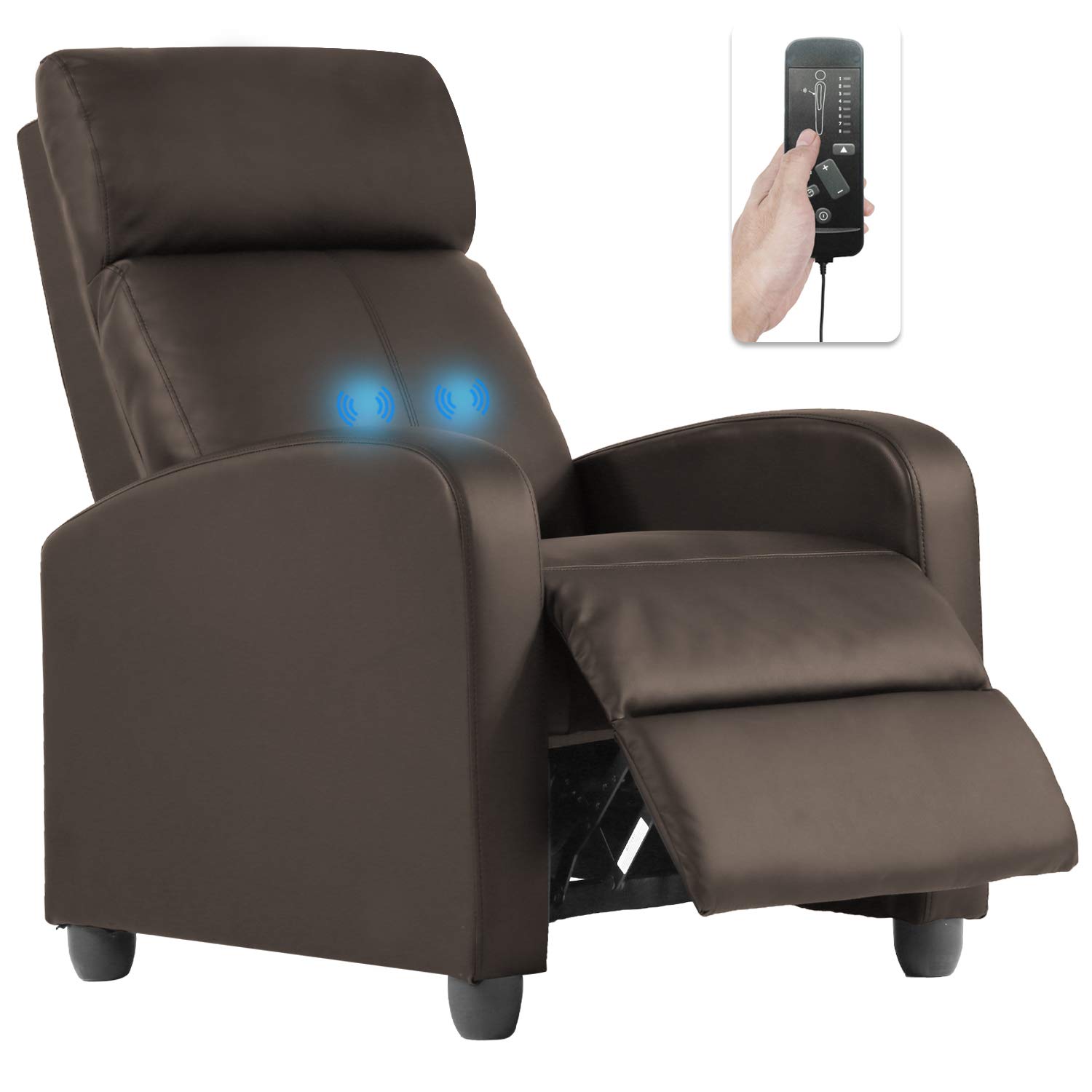 OffiClever Massage Home Theater Modern Reclining Winback Single Sofa Reading Chair Easy Lounge with PU Leather Padded Seat Backrest (Brown)