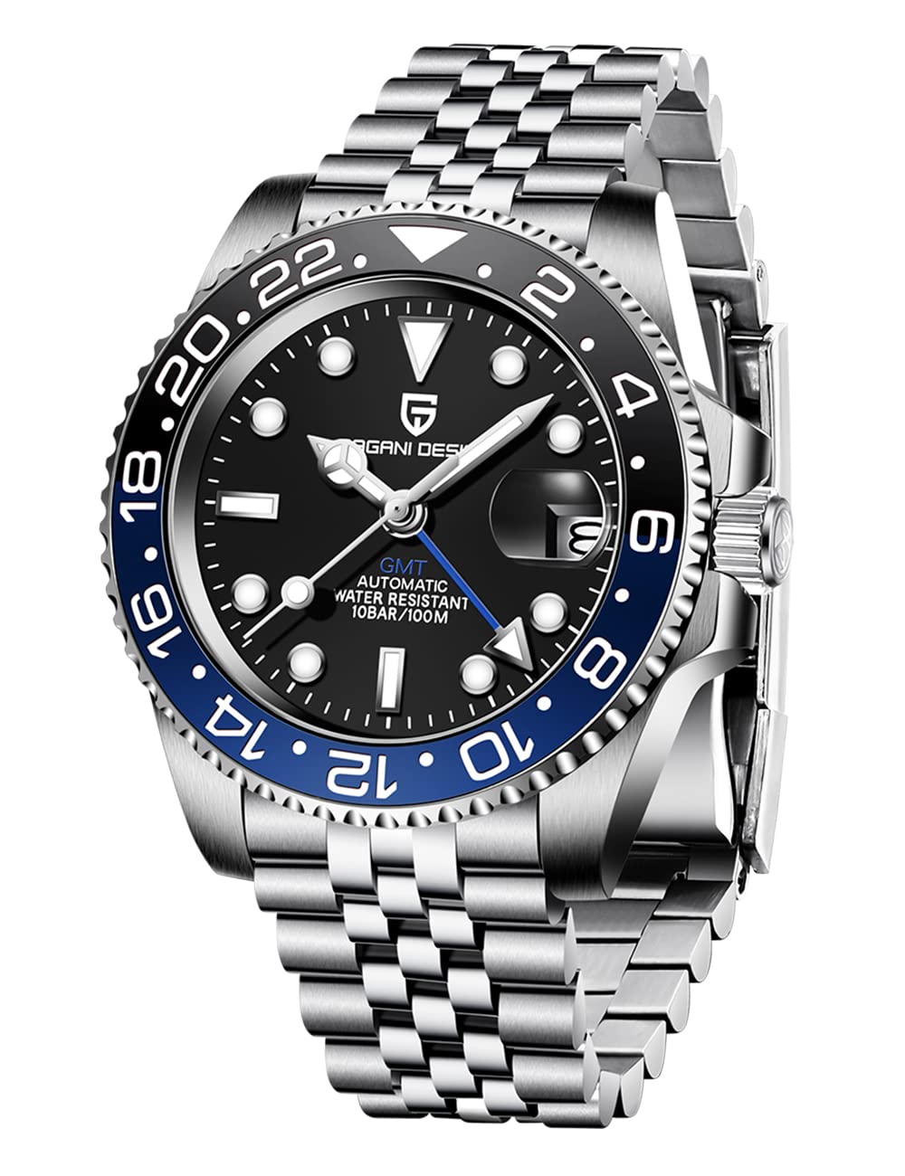 BENYAR Pagani Design GMT Automatic Mechanical Wrist Watches for Men Two-Tone Ceramic Bezel Sapphire Crystal 100M Waterproof Stainless Steel Jubilee Strap Fashion Business Men's Watch