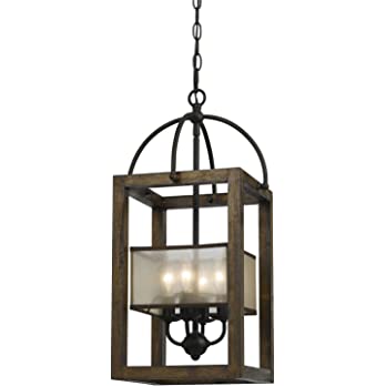          Cal Lighting FX-3536/4 Mission Wood/Metal Four Light Transitional Style Chandelier, Dark Bronze        