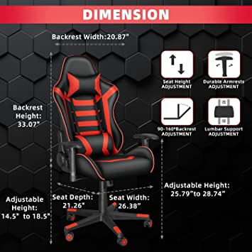          Dvenger Video Game Chairs, Ergonomic Office Chairs, Leather Reclining High Back Computer Office Chair Swivel with Lumbar Support Headrest Comfortable Gaming Chairs for Adults Gamer Teens, Red