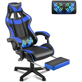          Soontrans Blue Gaming Chair with Footrest,Gaming Computer Chair, Office Gaming Chair Ergonomic Gamer Chair with Height Adjustment,Headrest and Lumbar Support Gamer Chair(Storm Blue)        