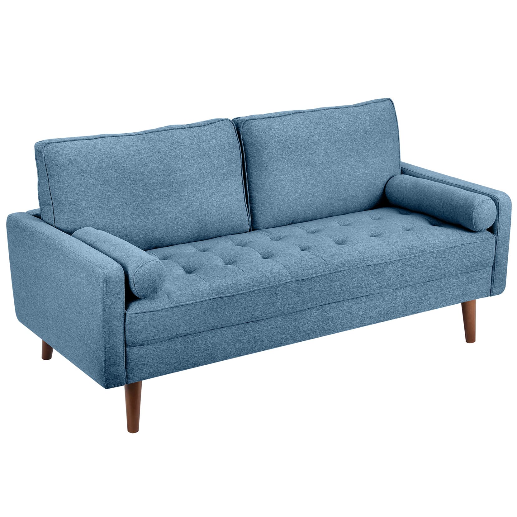 Koorlian 68 inch Blue Couch, Modern Linen Fabric, Button Tufted Seat Cushion, Upholstered Loveseat with Square Armrest, 2 Throw Pillows, Small Sofa for Small Space, Apartment, Dorm, Easy Assembly