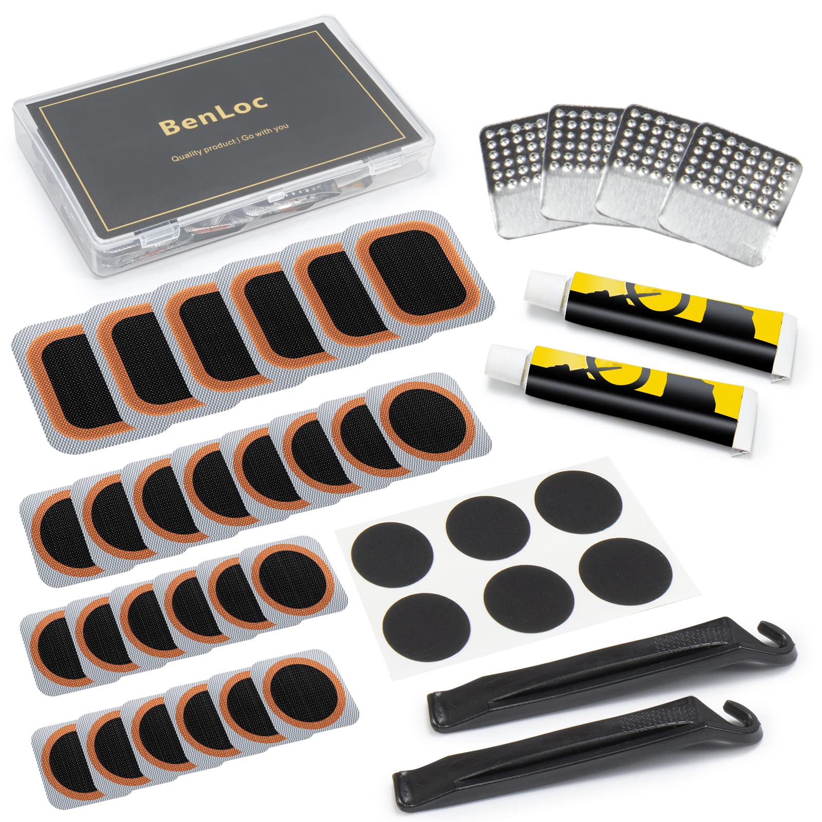 Dexnoca Bike Tire Repair Kit, Bycicle Inner Tube Puncture Patch Kits, Vulcanizing Patches,Glueless Patchs,Lever for Motorcycle BMX Cycling MTB Road Mountain Bicycle