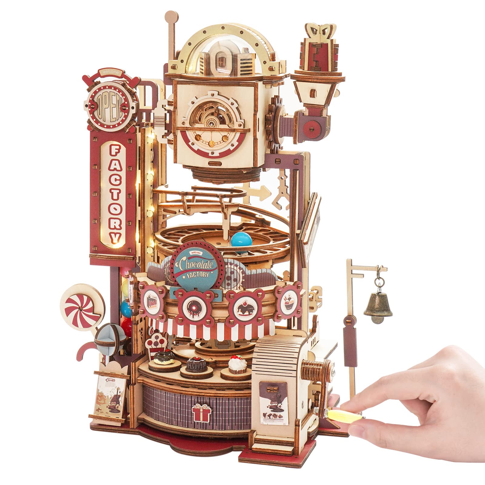 ROKR 3D Puzzle for Adults Wooden Marble Run 420PCS Model Building Kit STEM Toys Hobbies for Adults for Boys/Girls/Men/Women (Chocolate Factory)