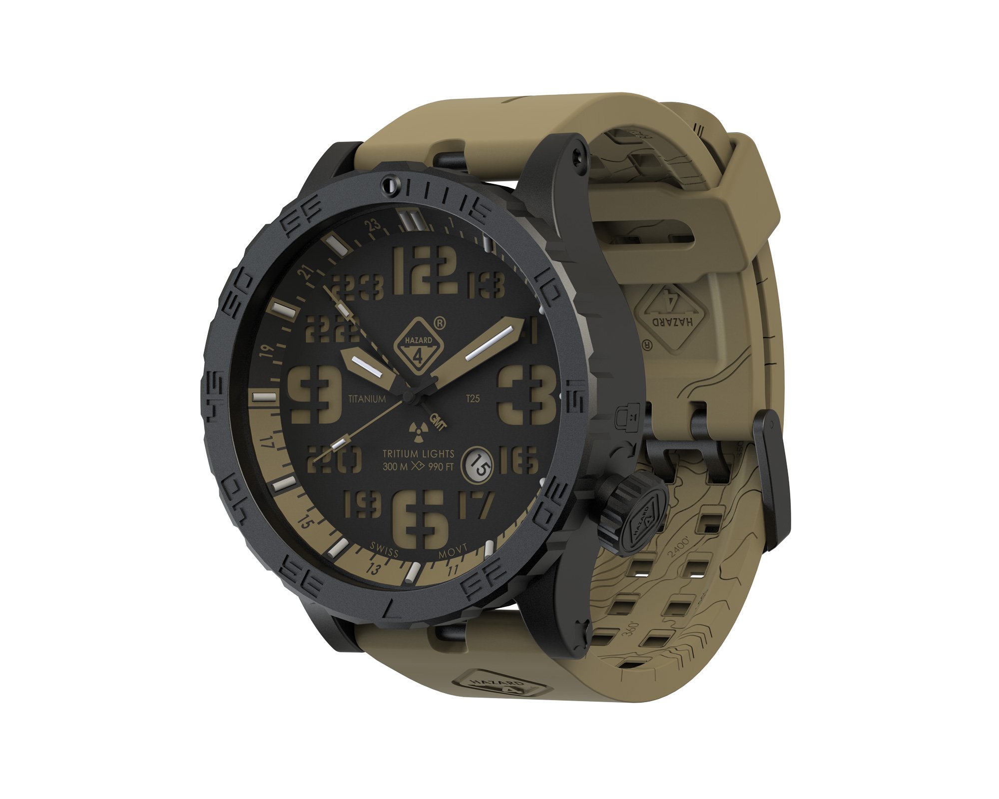 Heavy Water Diver(TM) Tritium Dive-Watch (R): GMT Earth, BLK PVD, BLK Dial/Earth Graphics - GGYG