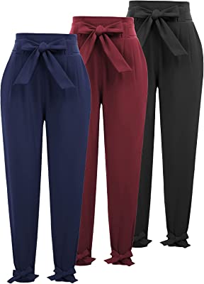 Womens Casual High Waist Pencil Pants with Bow-Knot Pockets for Work