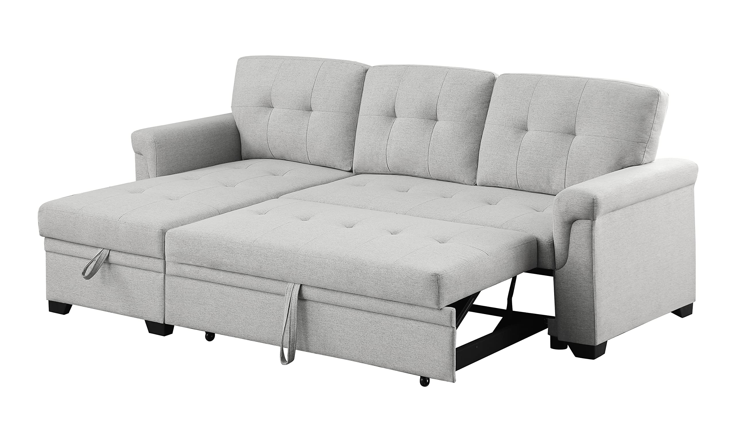 Lilola Home Lucca Light Gray Linen Reversible Sleeper Sectional Sofa with Storage Chaise