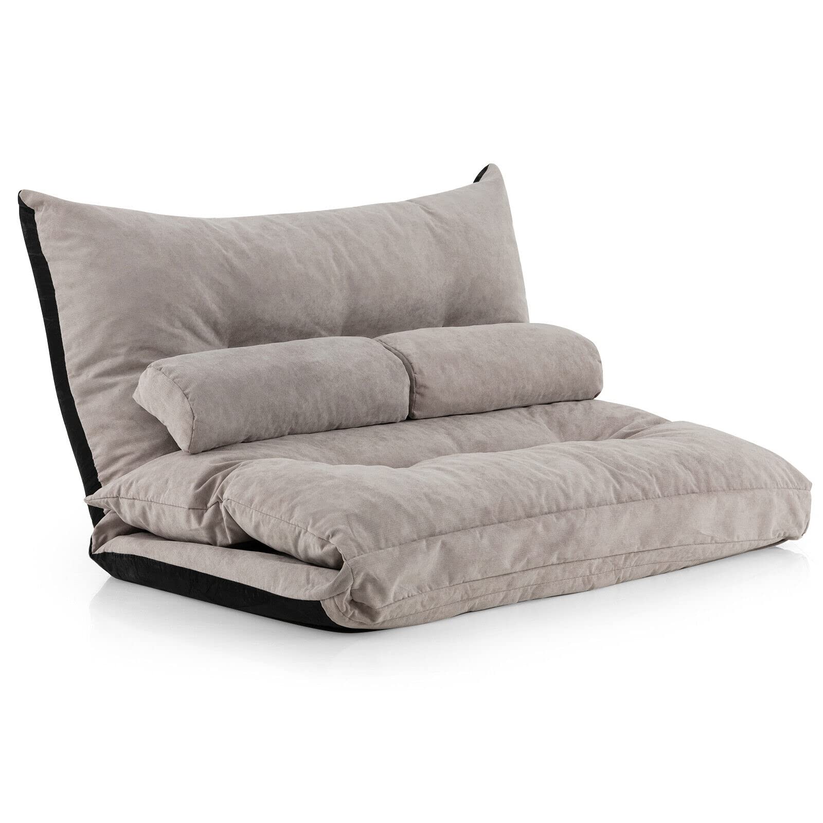 Giantex Adjustable Floor Sofa Bed, Foldable Lazy Couch Bed with Adjustable Backrest, Convertible Sofa Sleeper with 2 Lumbar Pillows, Floor Seating for Gaming Living Room Bedroom (Gray)