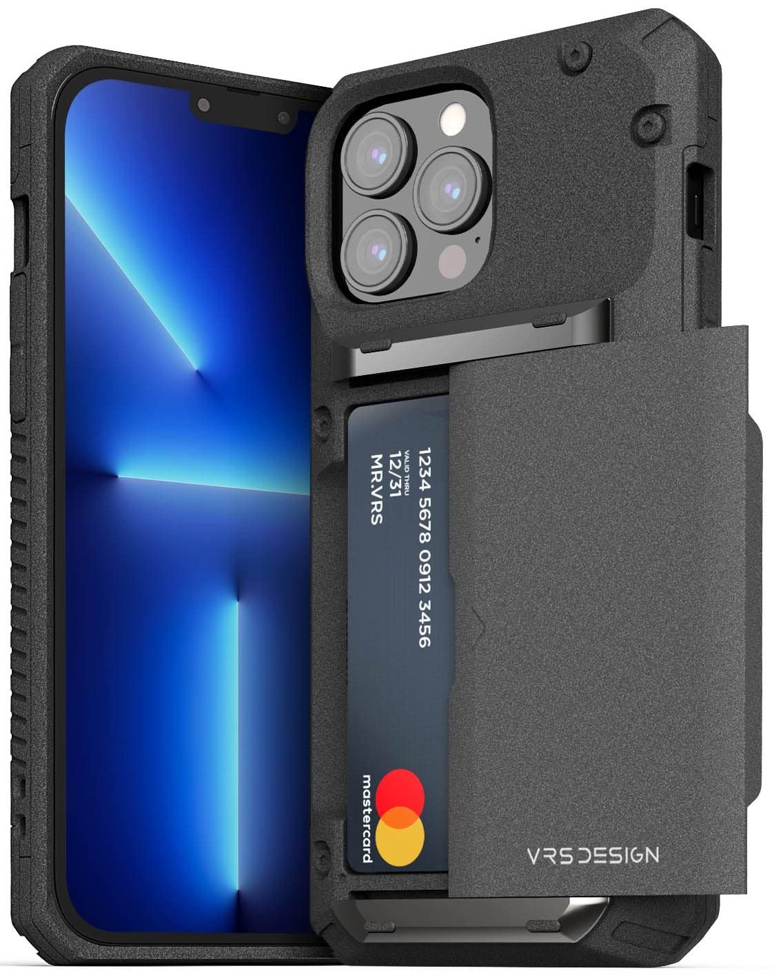 VRS DESIGN Damda Glide Pro, Sturdy Semi Auto Wallet [4 Cards] Case Compatible for iPhone 13 Pro Max Case (2021) (Sand Stone)