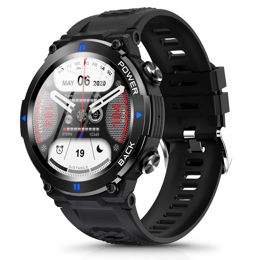Smart Watches for Men-5ATM/IP68 Waterproof with Bluetooth Call (Answer/Make Call)-1.32" Tactical Sports Smart Watch with Heart Rate, Blood Oxygen and Sleep Monitor Compatible with iPhone Android