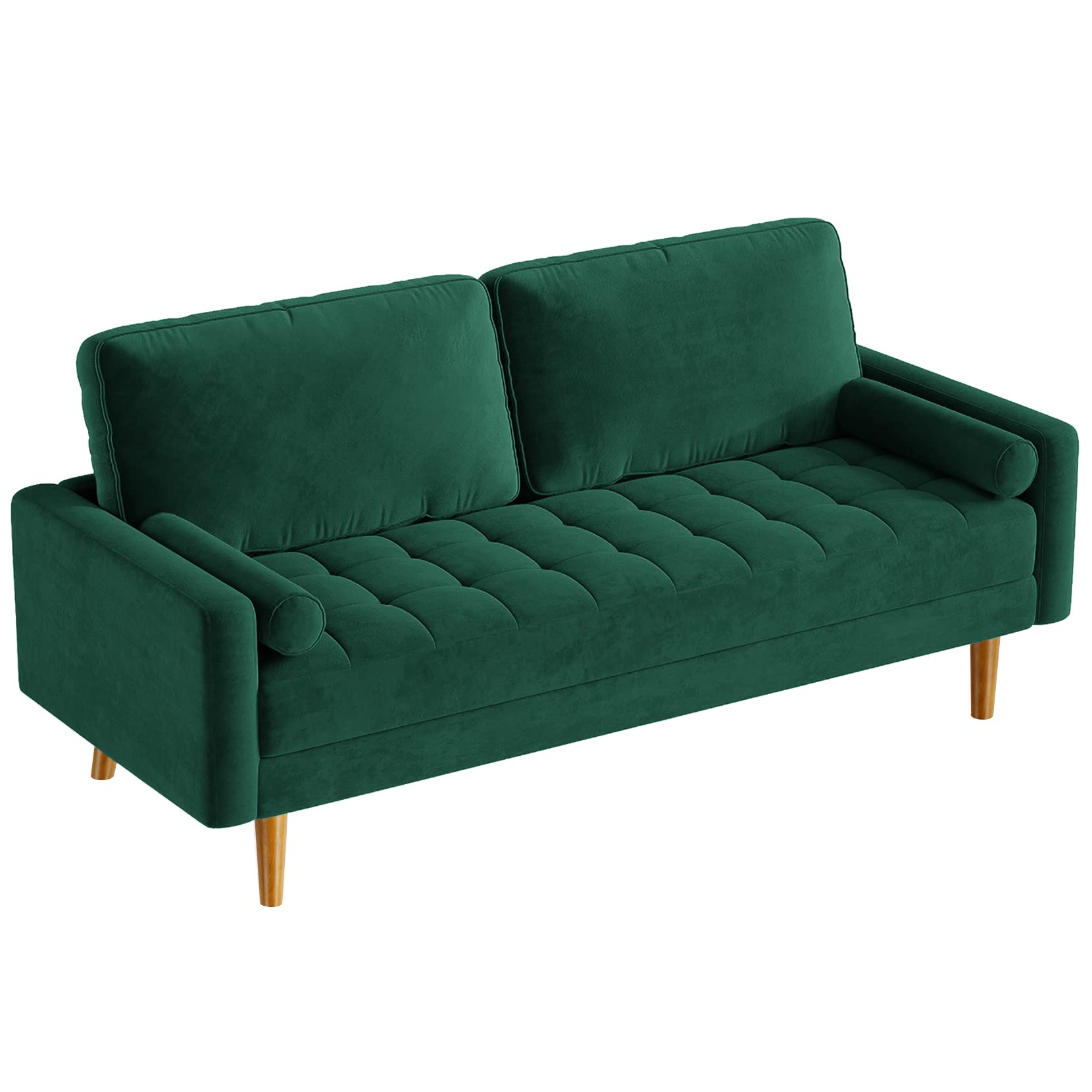 Vesgantti Green Couches for Living Room 69 inch, Mid Century Modern Velvet Love Seats Sofa with 2 Bolster Pillows, Upholstered 3-Seater Loveseat w/Armrest for Bedroom, Apartment, Home Office