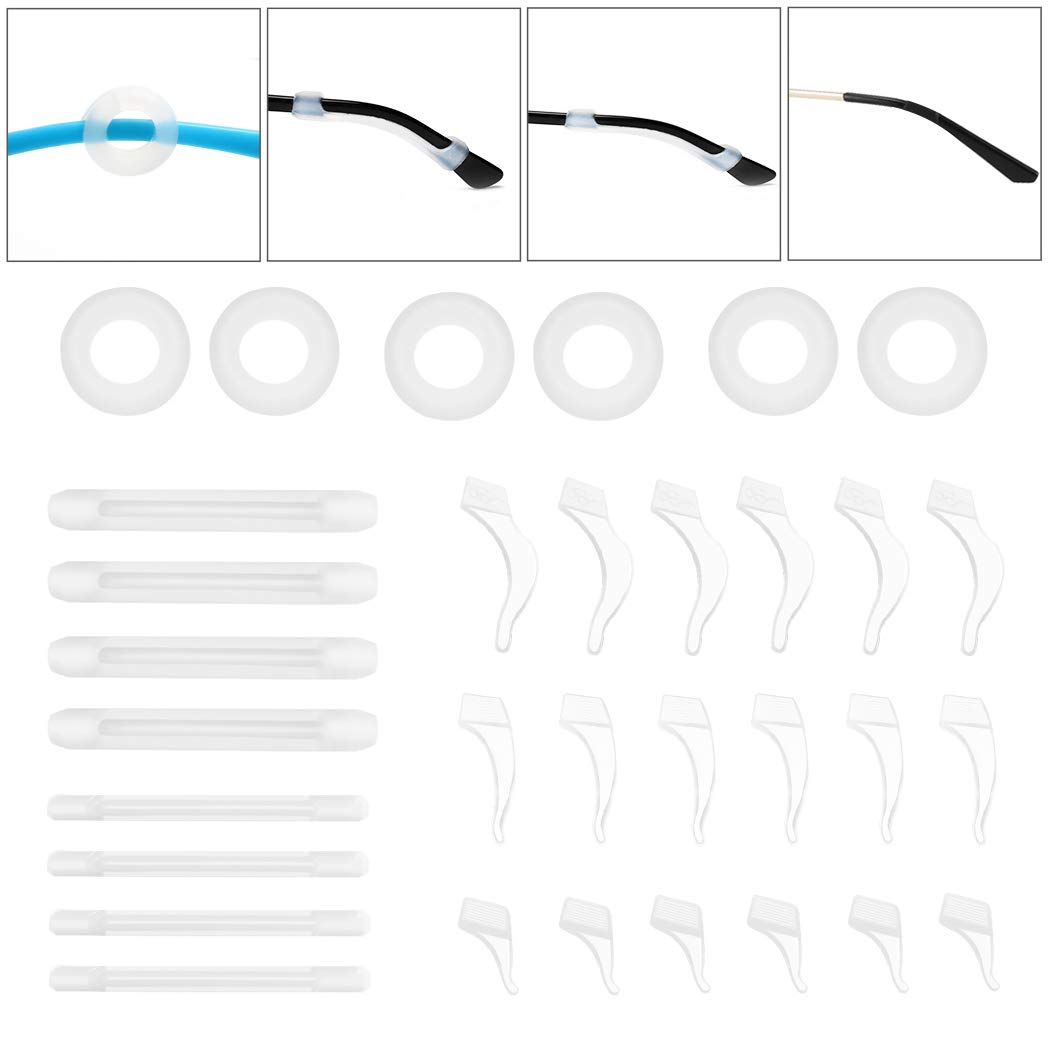 Eyeglasses Silicone Ear Hooks Retainers, Eyeglasses Anti-Slip Holder Stoppers Temple Tips Sleeve Retainer Eyewear Retainers Spectacle Stay For Eyeglasses, Sunglasses, Reading Glasses (White)