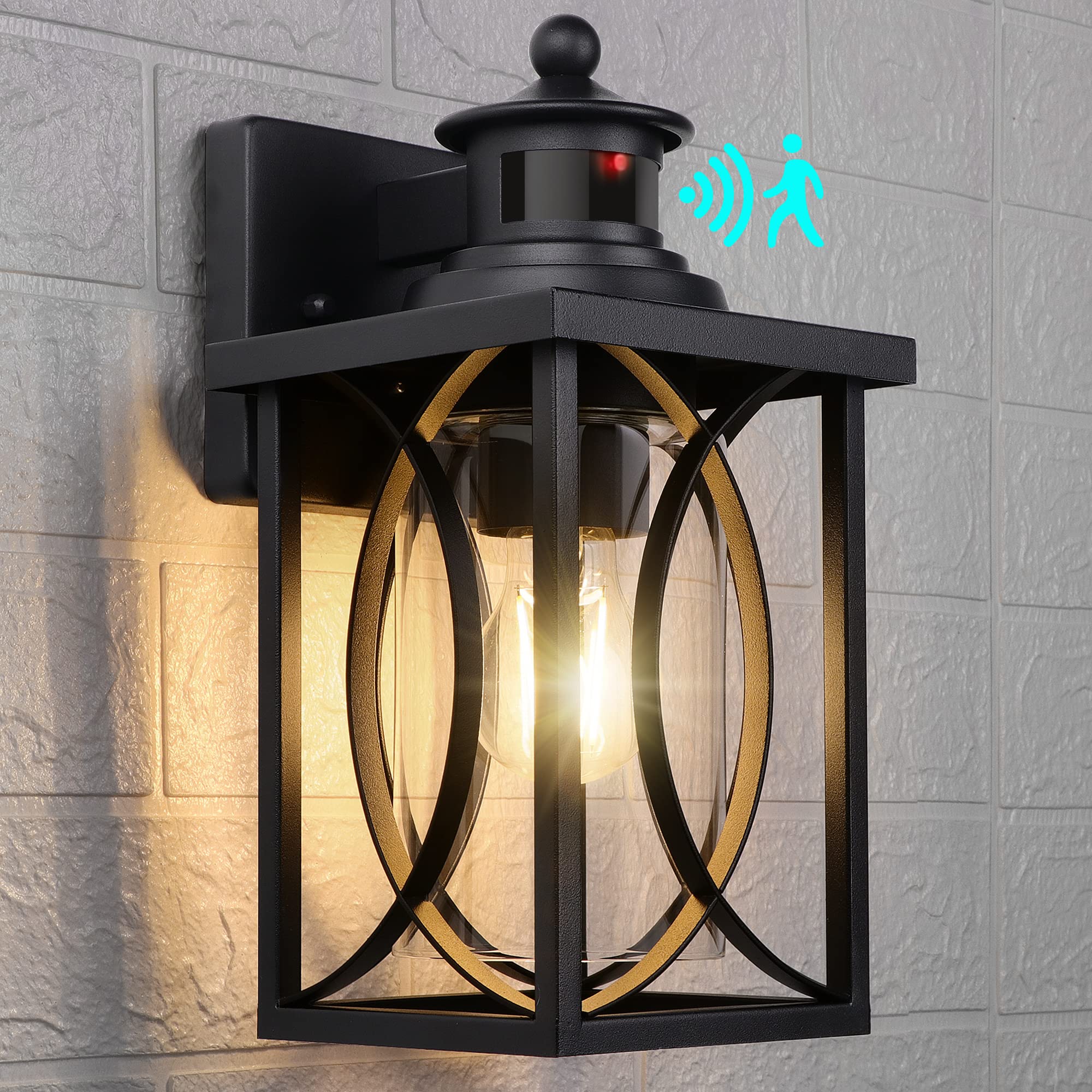 PARTPHONER Motion Sensor Light Outdoor Wall Light, Dusk to Dawn Outdoor Lighting Fixtures Wall Mount, Exterior Wall Lantern Outside Wall Sconce for Porch, Garage, Entryway, Doorway