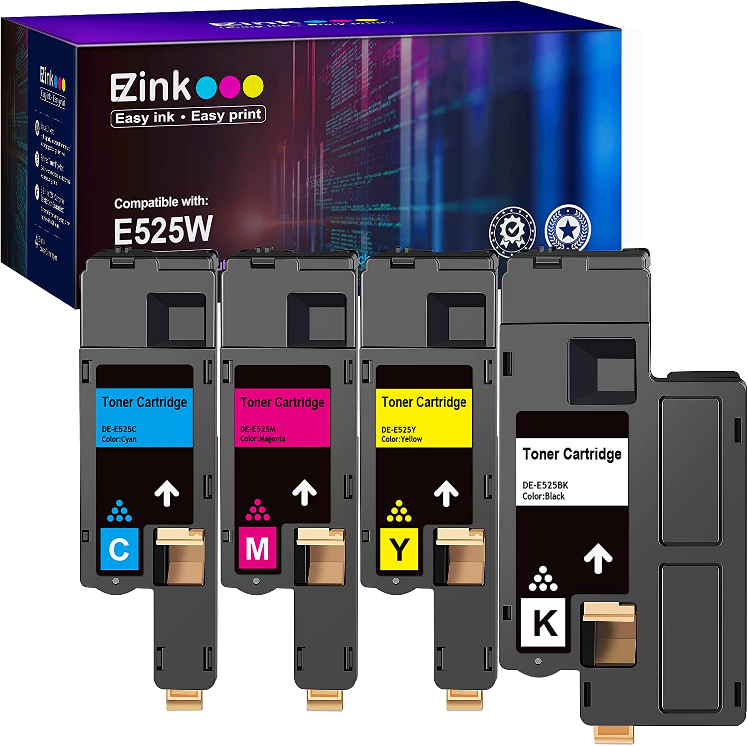         E-Z Ink (TM Compatible Toner Cartridge Replacement for Dell E525W E525 525w to use with E525w Wireless Color Printer for 593-BBJX 593-BBJU 593-BBJV 593-BBJW (Black Cyan Magenta Yellow, 4 Pack)