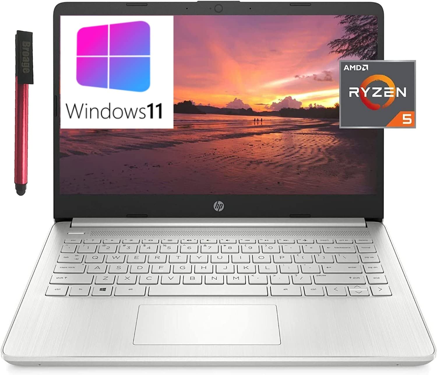HP 2022 Newest 14 14.0" FHD Laptop Computer, Hexa-Core AMD Ryzen 5 5500U up to 4.0GHz (Beat i5-1135G7), 16GB DDR4 RAM, 1TB PCIe SSD, WiFi 6, Bluetooth 5.2, Type-C, Windows 11, BROAG 64GB Flash Drive