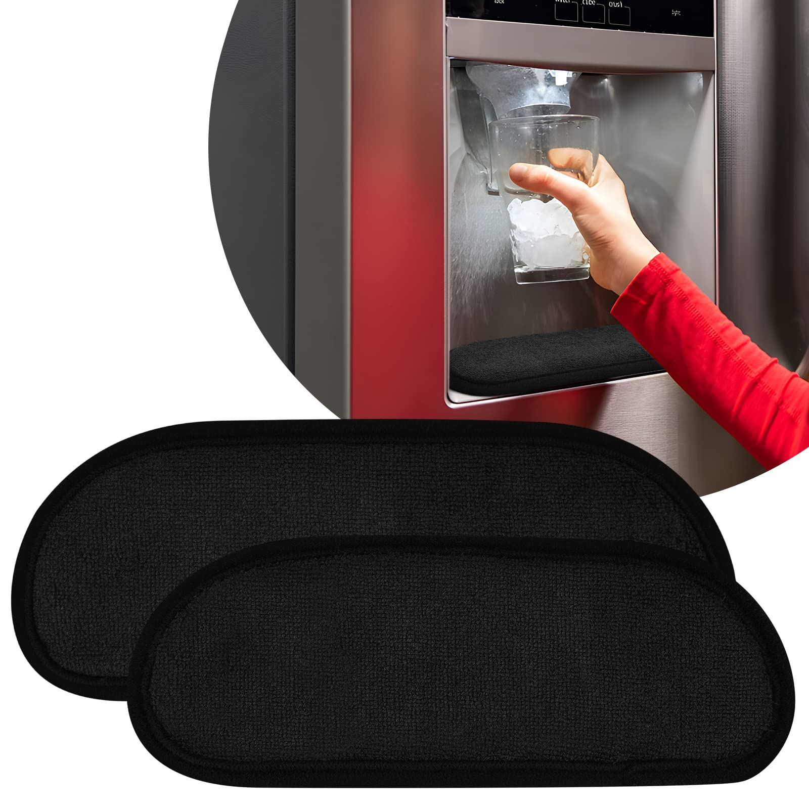 FETTORLER Refrigerator Water Drip Tray Catcher, RECTANGULAR Splash-Proof Absorbent Mat for Ge, Whirlpool, Samsung Fridge Ice & Water Dispenser Drip Pan, 2 DIFFERENT BLACK SIZES (7.4x2.7IN + 8.2x3.1IN)