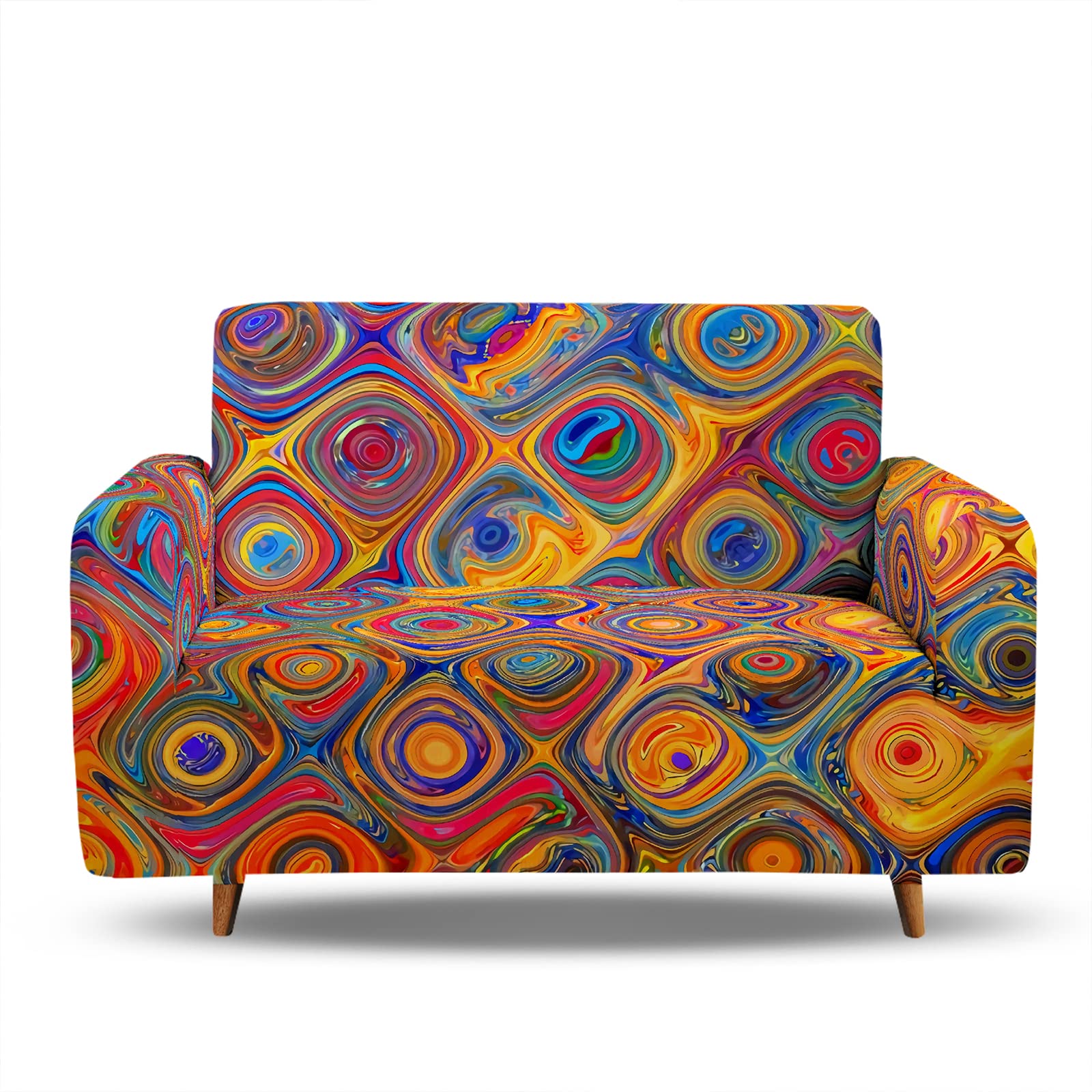 Hosima Abstract Couch Cover for 2 Cushion Couch,Art Pattern Loveseat Slipcover,Graffiti Printed Sofa Cover,Living Room Stretch Sofa Slipcover for 2 Seater Furniture Covers