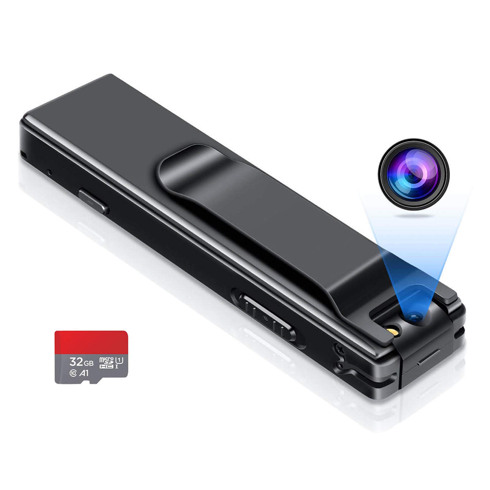 Camera no WiFi Needed - Mini Body Camera Video Recorder - Camera Motion Activated - Nanny Small Cam - Tiny Camera - Small Security Camera for Home and Office (With 32G high-speed memory card)