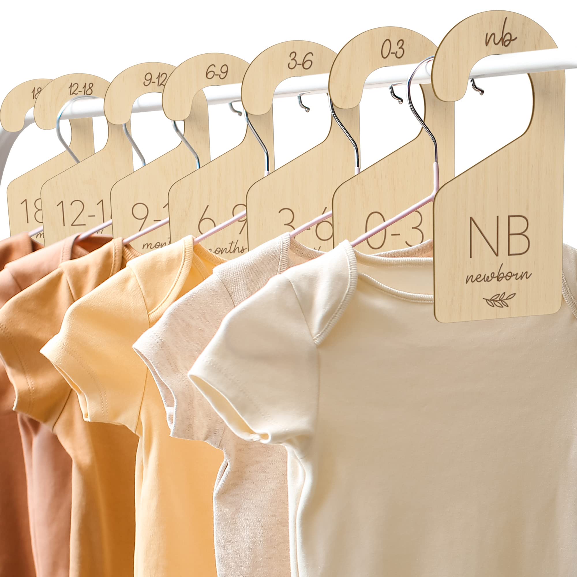 Beautiful Wooden Baby Closet Dividers - Double-Sided Organizer for Newborn to 24 Months Size Clothes - Adorable Nursery Decor Hanger Dividers Easily Organize Your Little Baby Girls or Boys Room