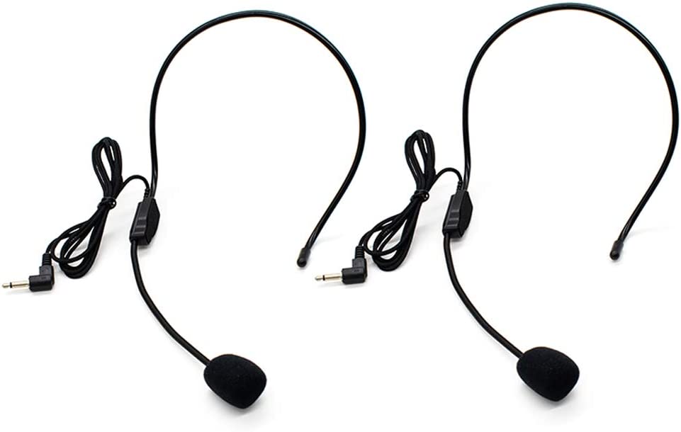        AUEAR 2 Pack Headset Microphone Flexible Wired Boom Standard 3.5mm Connector Jack Black for Voice Amplifier Teachers Speakers Belt Pack Mic Systems Computer       