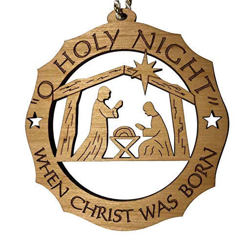 Jolette Designs Nativity Christmas Tree Ornament, Wooden Navity Scene Decorations, Jesus, Joseph, Mary Religious Gift, 3.25x3.25 Made in USA for Chrisma, Advent. O Holy Night to Worship and Adore Him