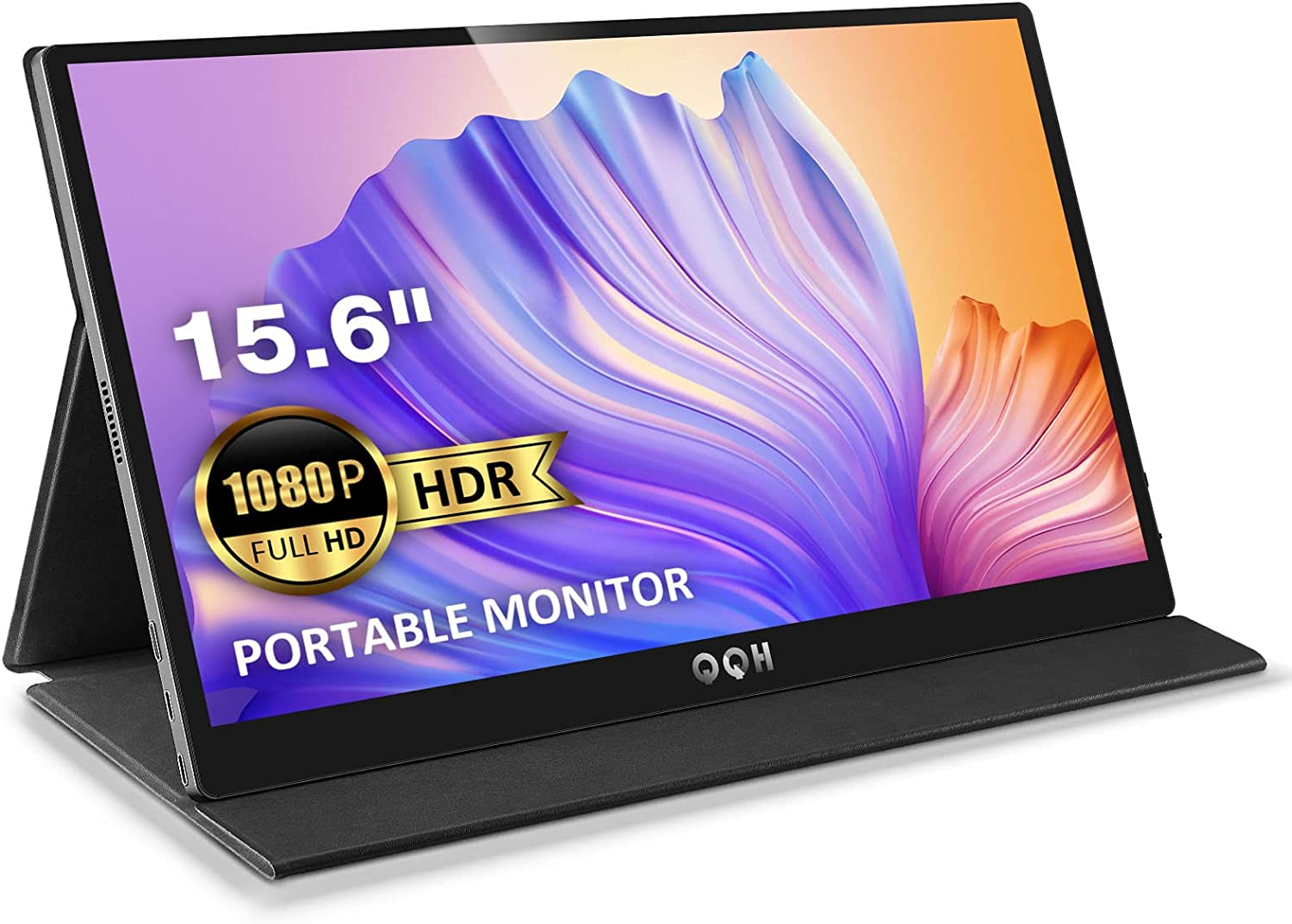         QQH Portable Monitor, 15.6" Monitor for Laptop FHD 1080P USB C Computer Display IPS Second Screen, Mini HDMI Gaming Monitor with Smart Cover, Dual Speakers External Monitor for Phone PC MA