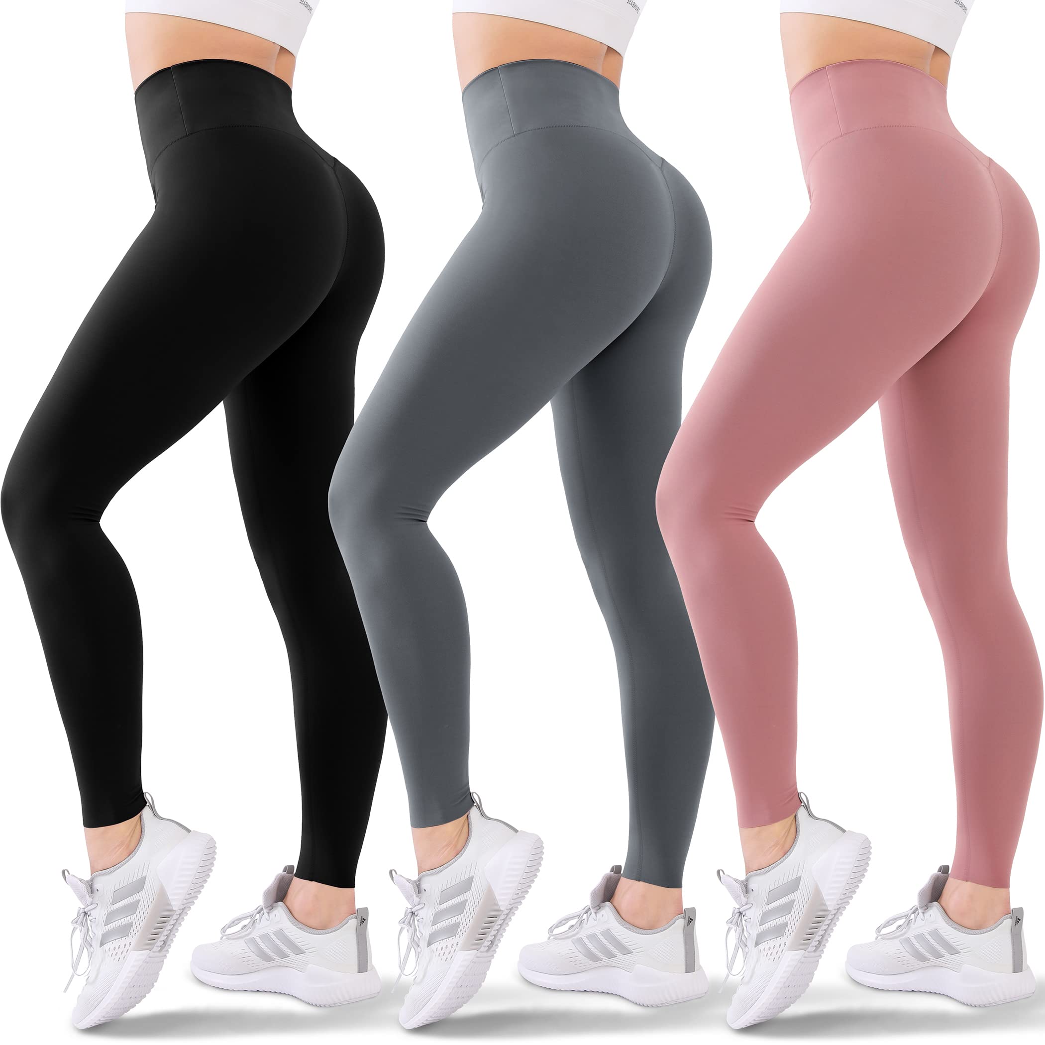 3 Pack High Waisted Leggings for Women No See-Through Soft Athletic Tummy Control Pants for Running Yoga Workout