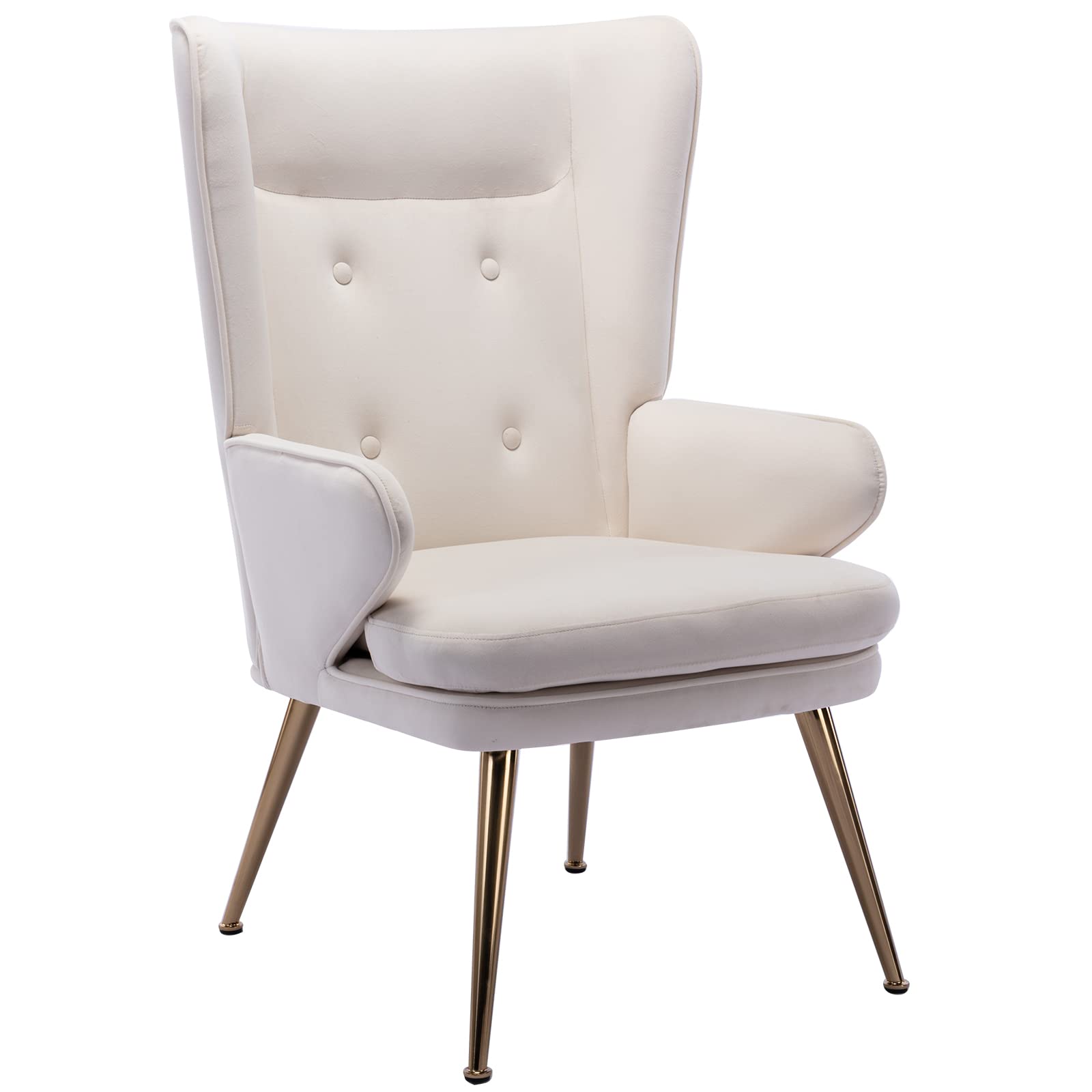 QUINJAY Velvet Accent Chair Living Room Chairs with Arms, Modern Side Chair with Gold Legs Single Sofa Chair for Small Space/Bedroom/Office, Cream