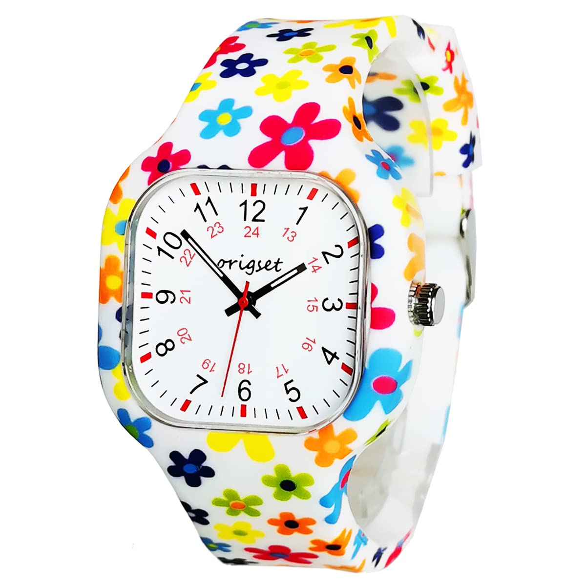 Women Watch Square 24 Hour 3-Hand Easy to Read Time for Nurse Medical Students Teachers Doctors Colorful Water Proof