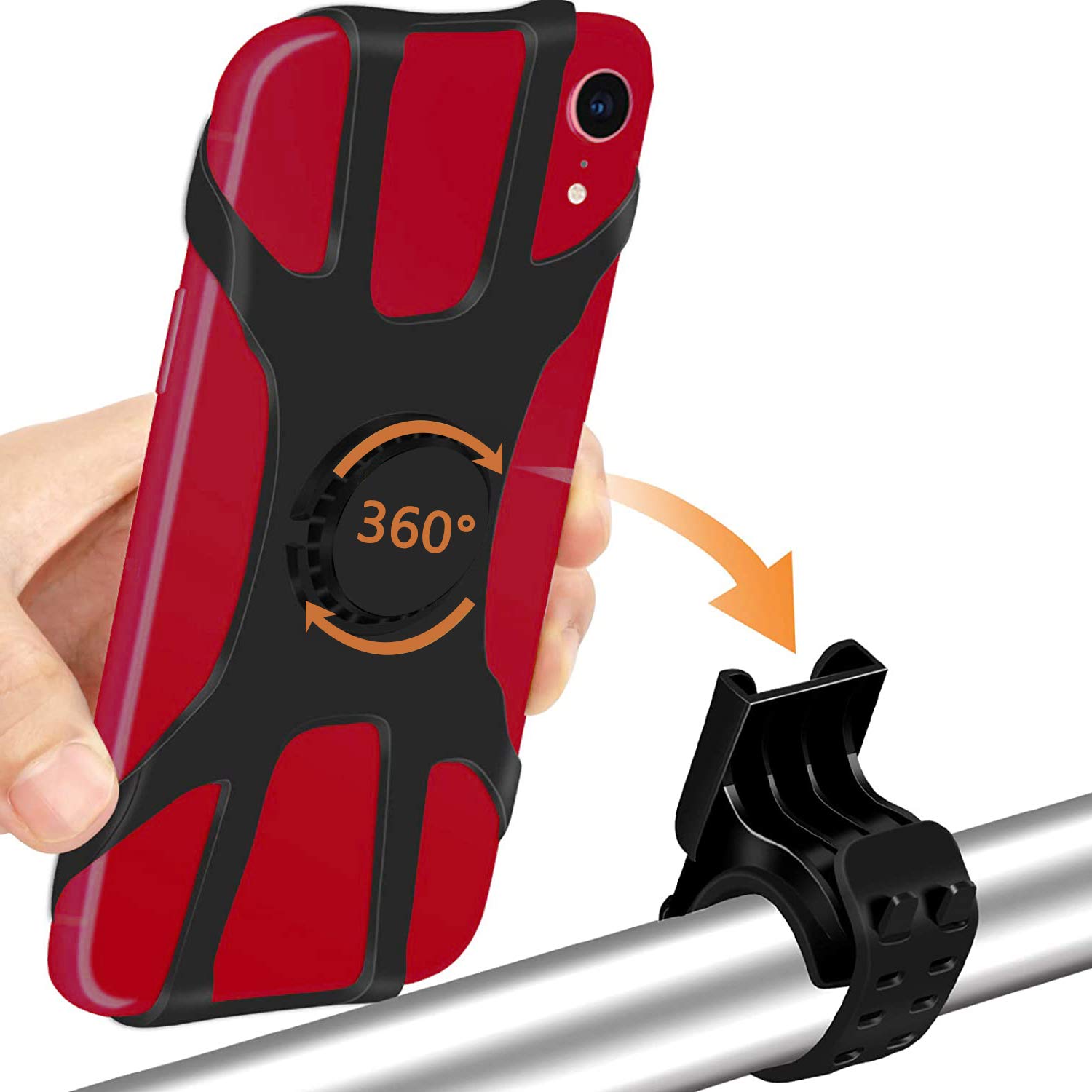 Bike & Motorcycle Phone Mount 2 Pack, Detachable 360° Rotatable Phone Holder for Cycling Handlebar, Universal Adjustable Silicone Strap, for iPhone 12/11/X/8/ Series and Android Smartphones(4.0-6.5")