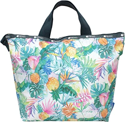 Lauren Roth Uluwehi HAWAII EXCLUSIVE Easy Carry Tote Crossbody + Top Handle Handbag, Style 2431/Color K605, Vibrant Tropical Flowers & Pineapples, Lauren Roth Signature Printed on Pattern