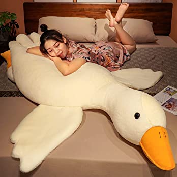          Giant White Goose Weighted Plush-51'' Soft Furry Swan Stuffed Animal Pillow,Huge Goose Plush Anxiety Stuffed Animals        