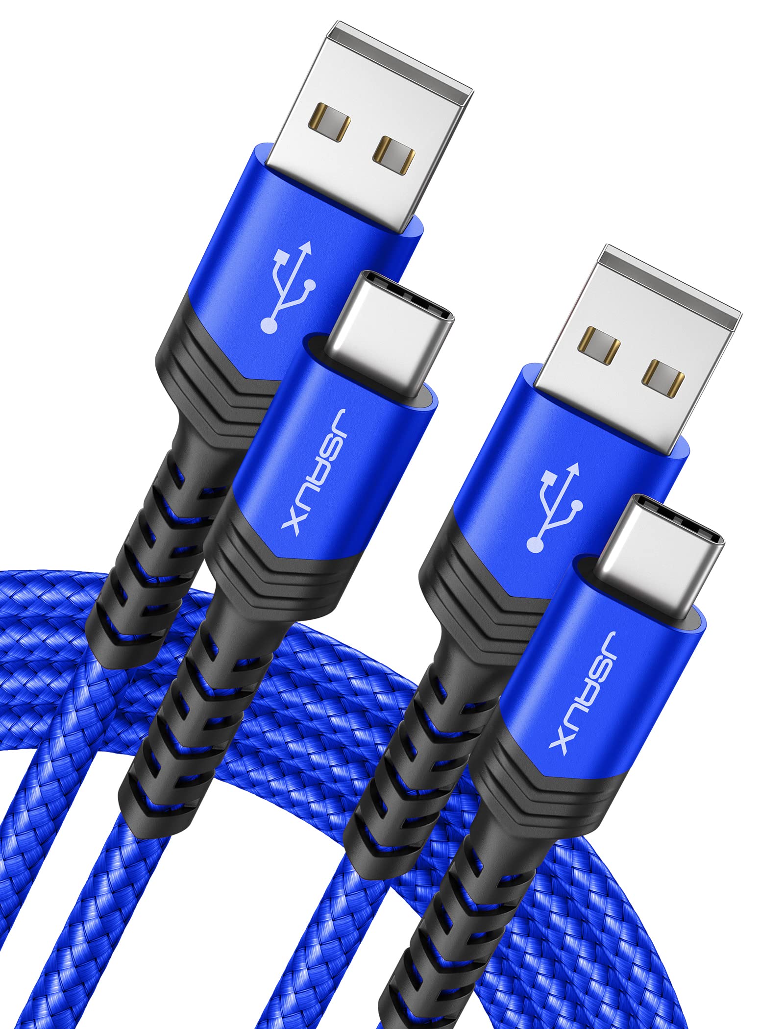 JSAUX USB-C to USB A Cable 3.1A Fast Charging [2-Pack 6.6ft], USB Type C Charger Cord Compatible with Samsung Galaxy S10 S9 S8 S20 Plus A51 A12 A11, Note 10 9 8, PS5 Controller USB C Charger-Blue