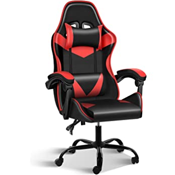          YSSOA Ergonomic Backrest and Seat Height Adjustable Swivel Recliner Racing Office Computer Video Game Chair,400lb Capacity, Black/Red        
