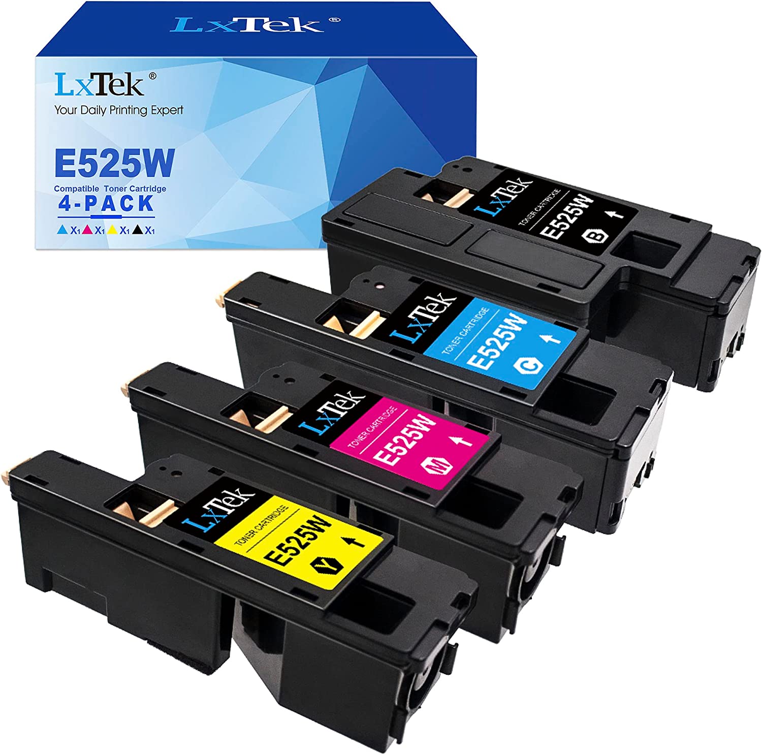         LxTek Compatible Toner Cartridge Replacement for Dell E525W E525 to use with E525W Color Laser Printer, 4 Pack (593-BBJX 593-BBJU 593-BBJV 593-BBJW)       