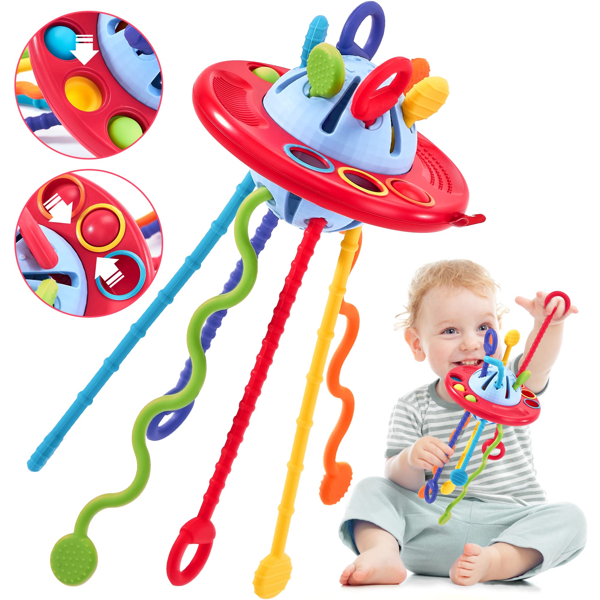 Toys for 1 Year Old Boy Girl - Baby Toys 12-18 Months Baby Sensory Toys for Toddlers 1-3, Silicone Pull String Activity, Montessori Toys for 1 Year Old, Toddler Travel Toys 1 Year Old Boy Girl Gifts
