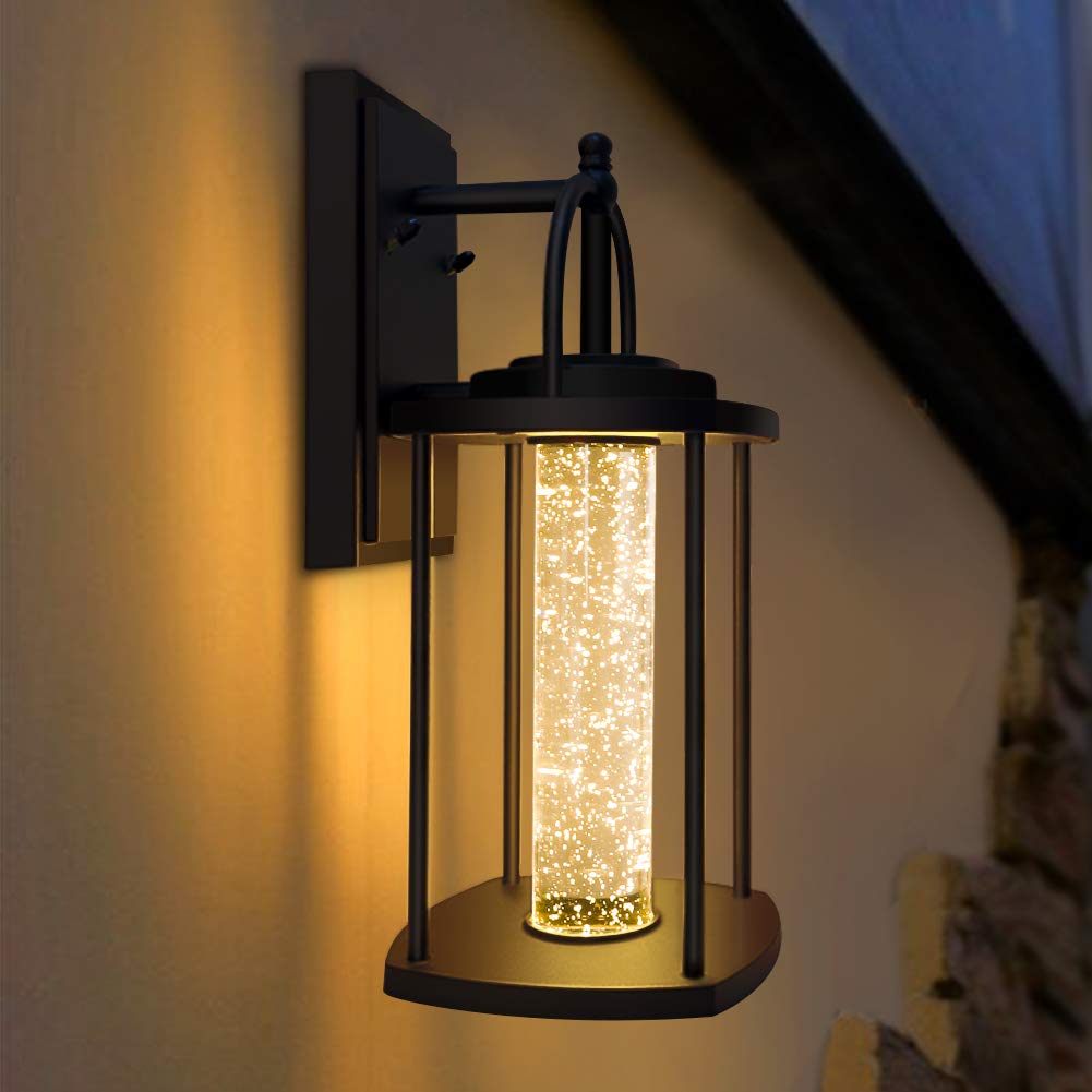 PARTPHONER LED Wall Sconce, Modern Porch Light with Crystal Bubble Glass, Outdoor Indoor Light Fixtures Wall Mount 10W, 540LM, 3000K for Front Door, Garage, Stairway, Living Room
