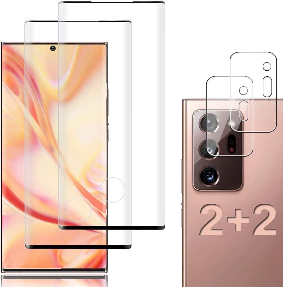         [2+2 Pack] Galaxy Note 20 Ultra Screen Protector Include 2 Pack Tempered Glass Screen Protector + 2 Pack Tempered Glass Camera Lens Protector,9H Hardness,3D Curved for Samsung Galaxy Note 20 U