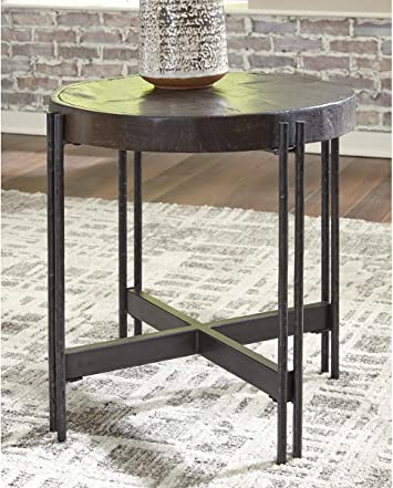          Signature Design by Ashley Jillenhurst Industrial Round End Table, Mango Wood Top, Dark Brown        