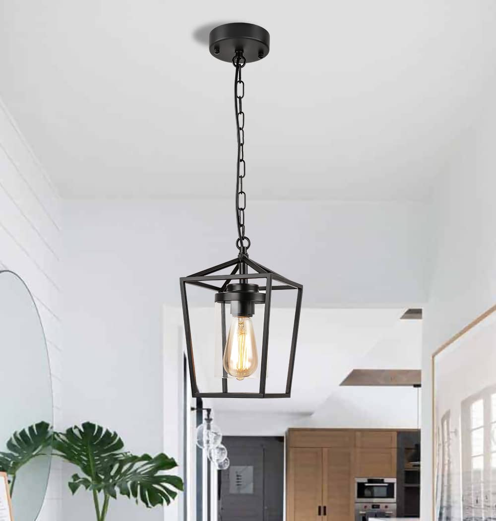 HMVPL Farmhouse Pendant Lights Kitchen Island, Indoor Outdoor Hanging Chandelier, Black Pendant Light, Small Ceiling Lamp for Kitchen Island Dining Room Hallway Bedroom and Porch