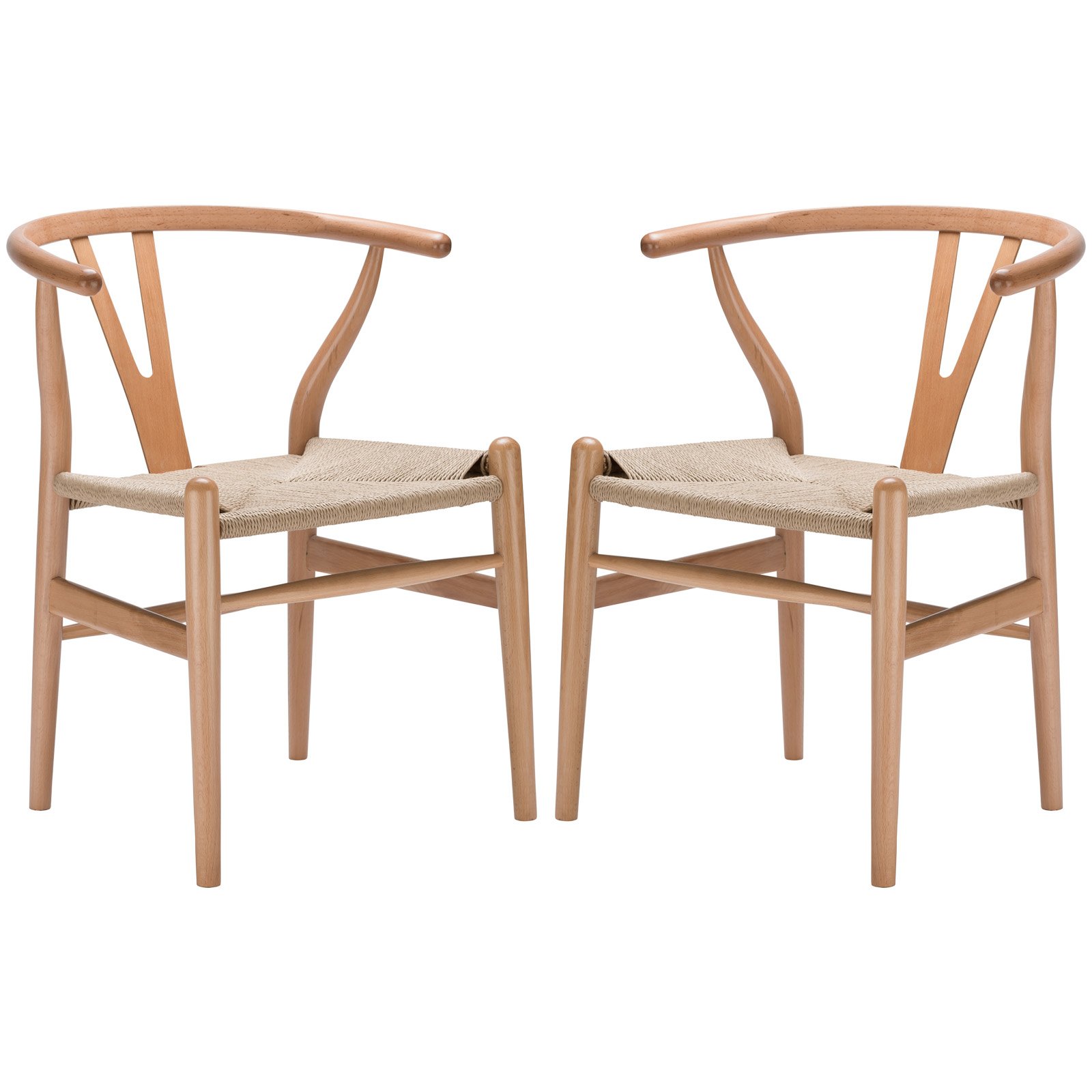 Poly and Bark Weave Modern Wooden Mid-Century Dining Chair, Hemp Seat, Natural (Set of 2)