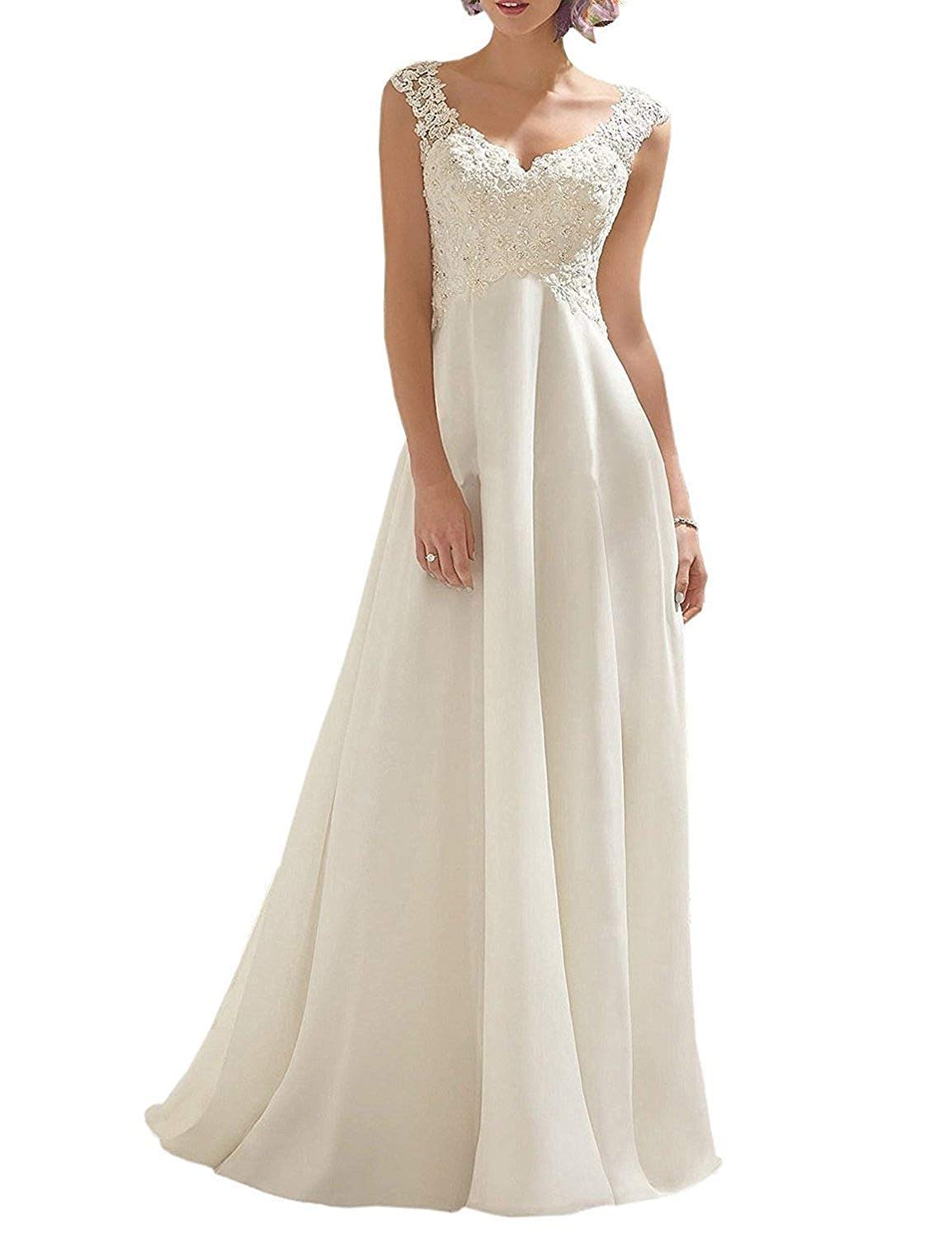 Women's Wedding Dress Lace Double V-Neck Sleeveless Evening Dress
