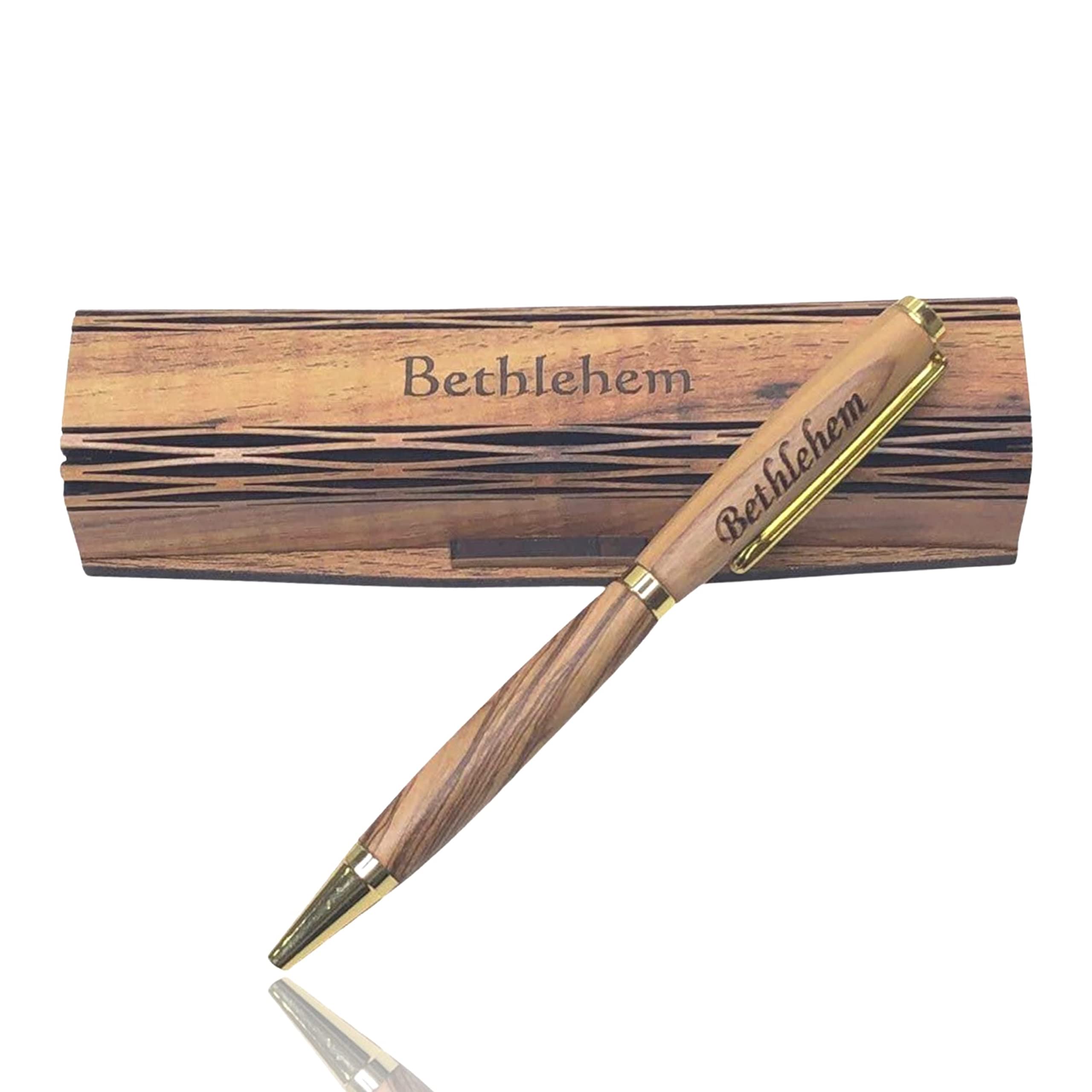 Ballpoint Pen Handcrafted from Bethlehem Olive wood with Wooden Box - Unique Elegant and Beautiful Sleek Design (Bethlehem Box)